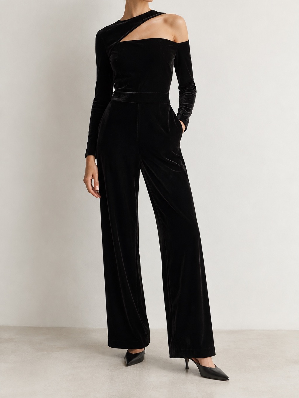 NWT Reiss Adele black velvet cut out jumpsuit